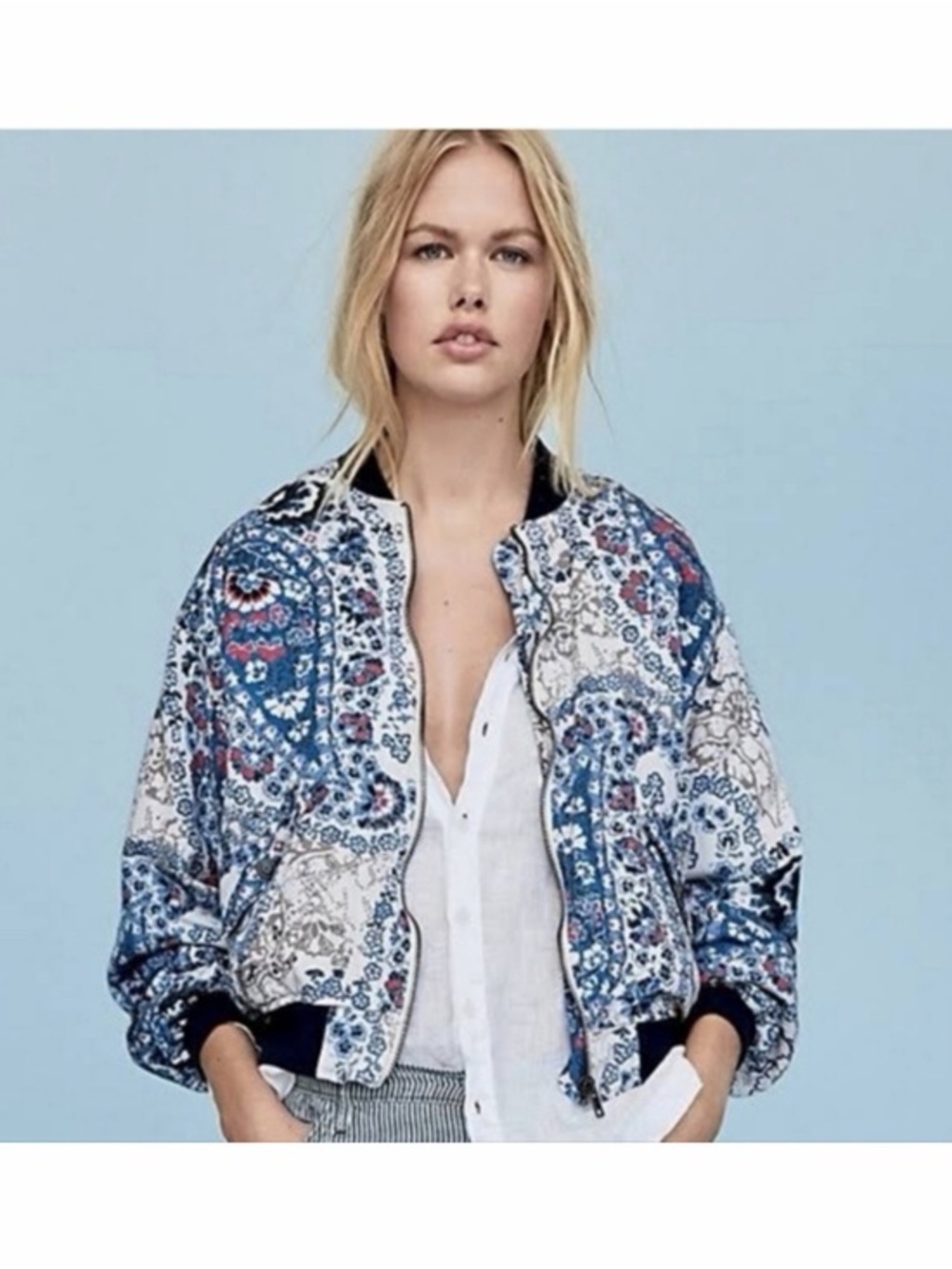 Free People Printed Bomber Jacket Lined